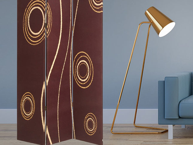 72" Brown Canvas Folding Three Panel Screen Room Divider