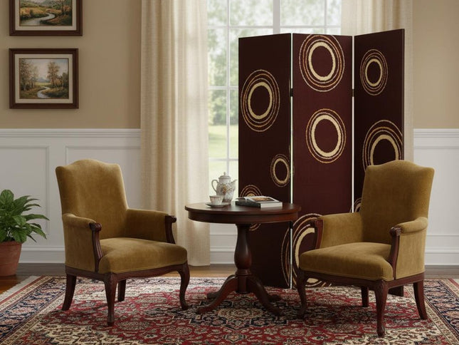 72" Brown Canvas Folding Three Panel Screen Room Divider