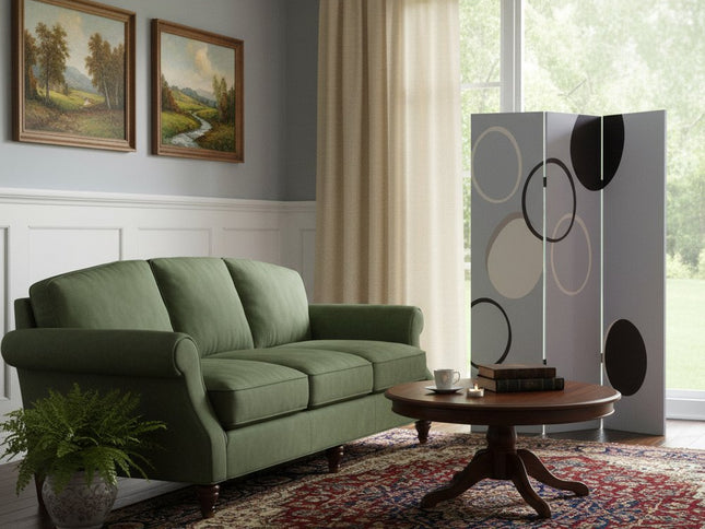 72" Black And White Canvas Folding Three Panel Screen Room Divider