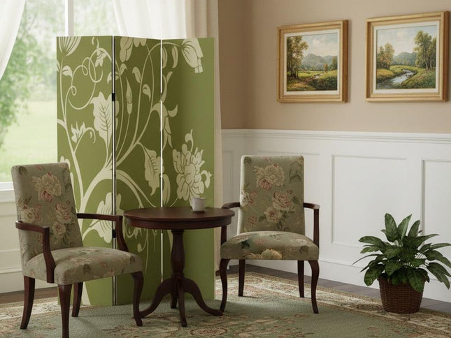 72" Green Canvas Folding Three Panel Screen Room Divider