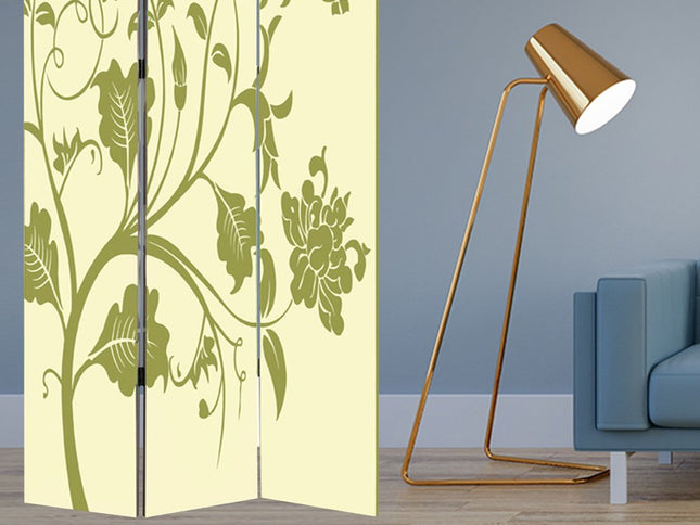 72" Green Canvas Folding Three Panel Screen Room Divider