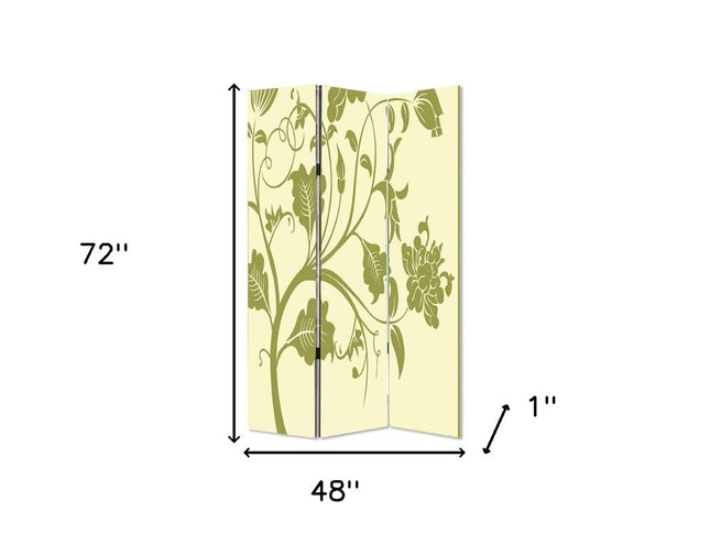 72" Green Canvas Folding Three Panel Screen Room Divider