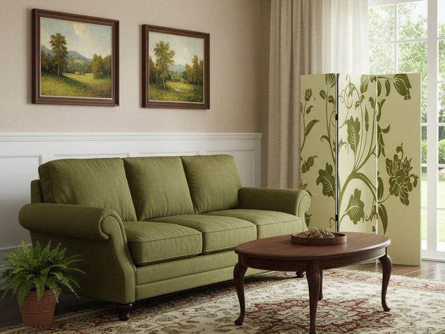 72" Green Canvas Folding Three Panel Screen Room Divider