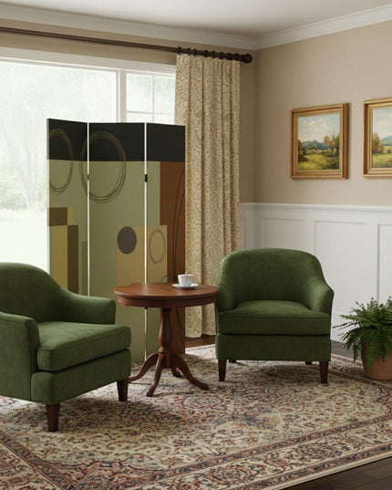 48" X 72" Multi Color Wood Canvas 3 Panel Screen