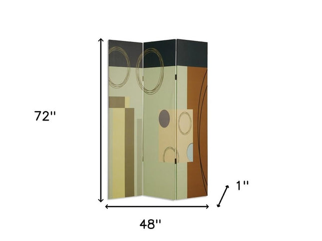 72" Green Canvas Folding Three Panel Screen Room Divider