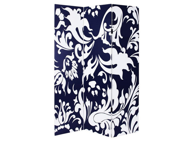 72" Black And White Canvas Folding Three Panel Screen Room Divider