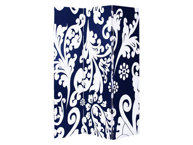 72" Black And White Canvas Folding Three Panel Screen Room Divider