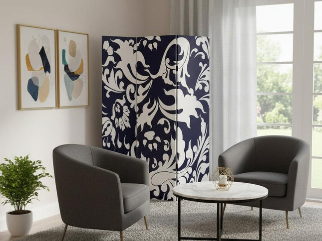 72" Black And White Canvas Folding Three Panel Screen Room Divider