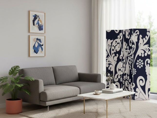 72" Black And White Canvas Folding Three Panel Screen Room Divider