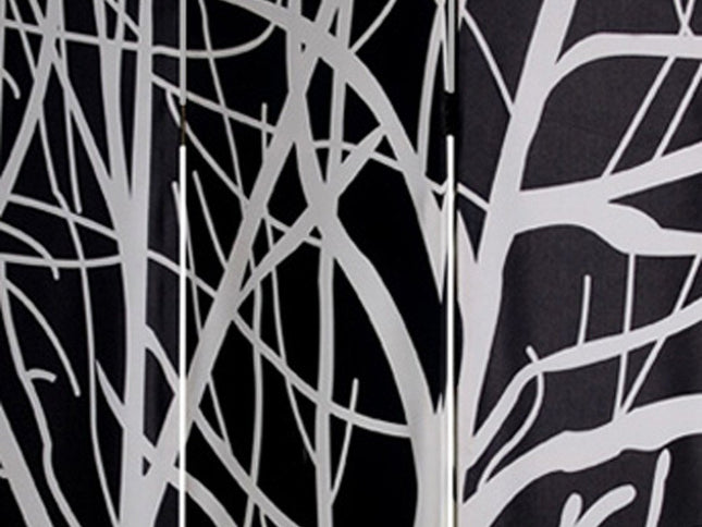 72" Black And White Canvas Folding Three Panel Screen Room Divider