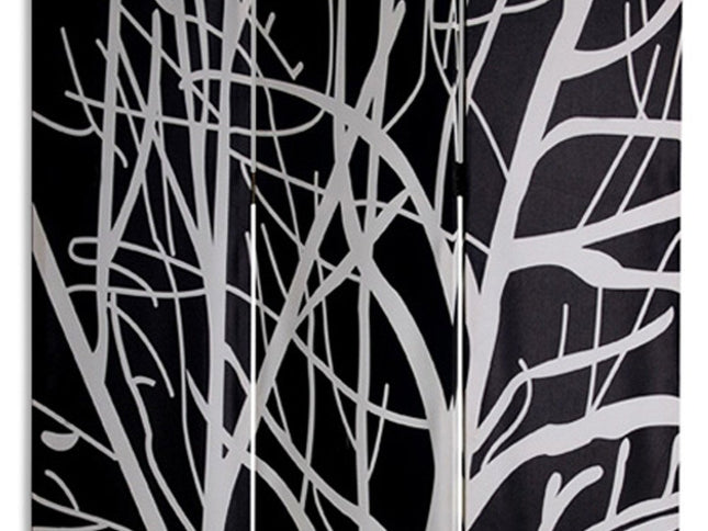 72" Black And White Canvas Folding Three Panel Screen Room Divider
