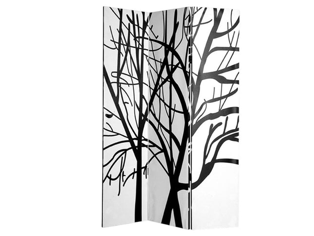 72" Black And White Canvas Folding Three Panel Screen Room Divider
