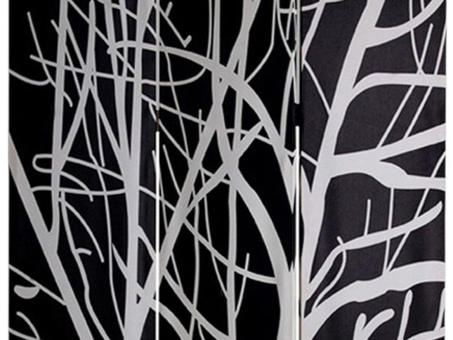 72" Black And White Canvas Folding Three Panel Screen Room Divider