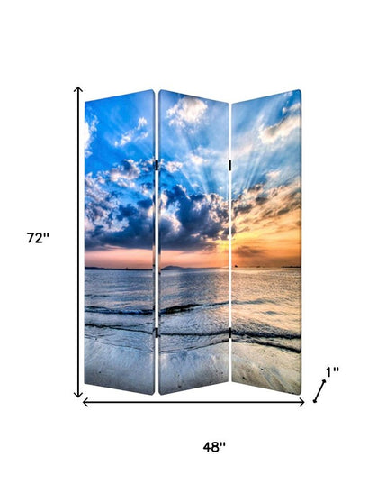 48" X 72" Multi Color Wood Canvas Seaside Serenity  Screen