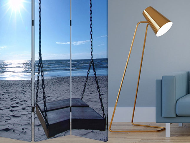 48" X 72" Multi Color Wood Canvas Seaside Serenity  Screen