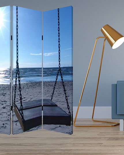 48" X 72" Multi Color Wood Canvas Seaside Serenity  Screen