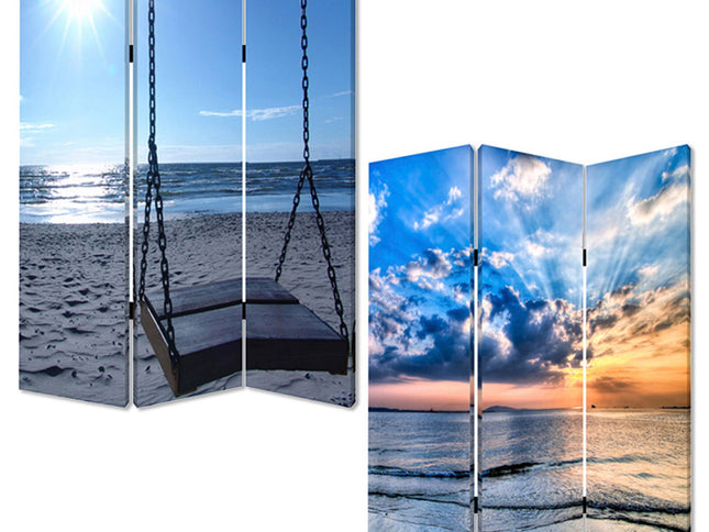 48" X 72" Multi Color Wood Canvas Seaside Serenity  Screen