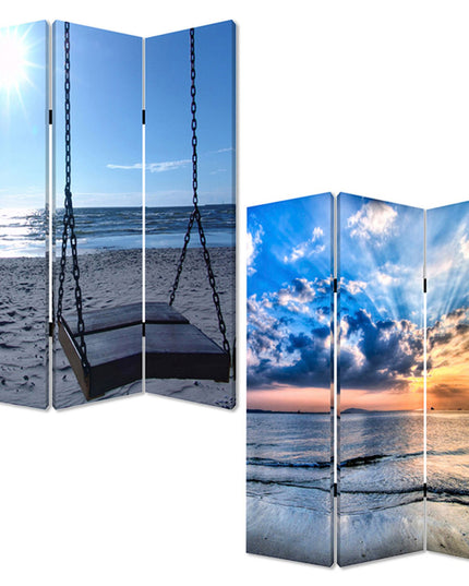 48" X 72" Multi Color Wood Canvas Seaside Serenity  Screen