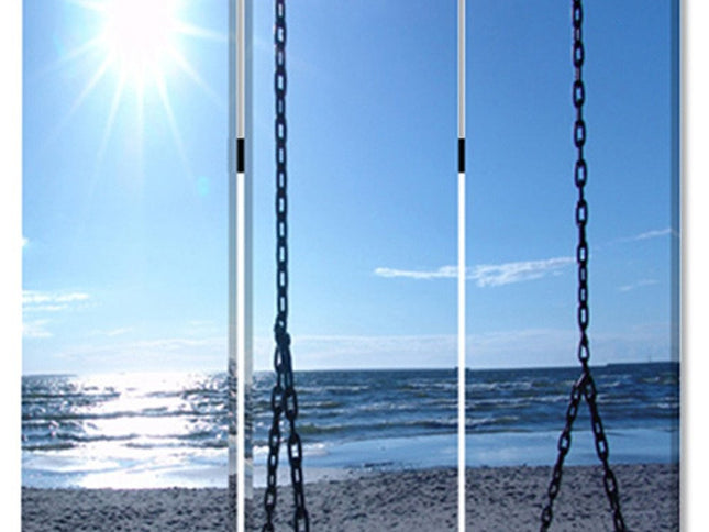 48" X 72" Multi Color Wood Canvas Seaside Serenity  Screen