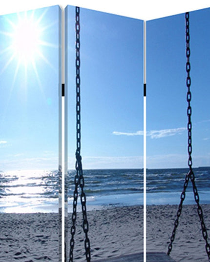 48" X 72" Multi Color Wood Canvas Seaside Serenity  Screen