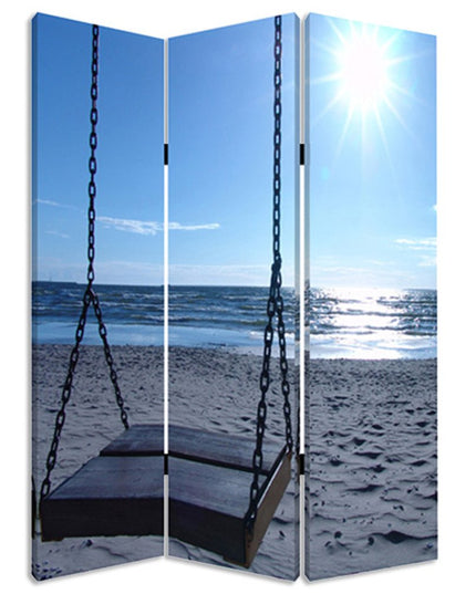48" X 72" Multi Color Wood Canvas Seaside Serenity  Screen