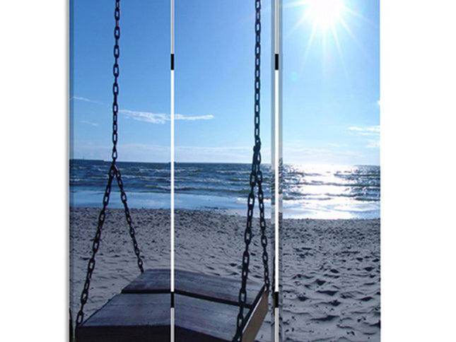 72" Blue Canvas Folding Three Panel Screen Room Divider