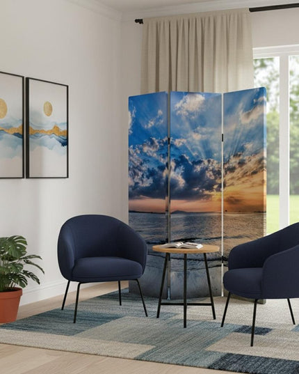 48" X 72" Multi Color Wood Canvas Seaside Serenity  Screen