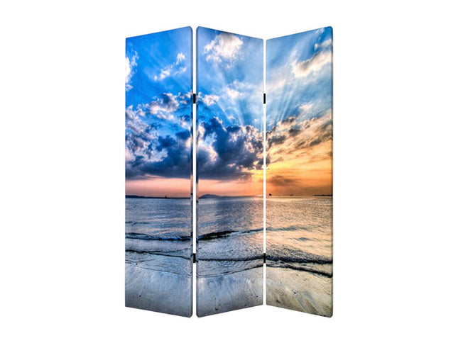 72" Blue Canvas Folding Three Panel Screen Room Divider
