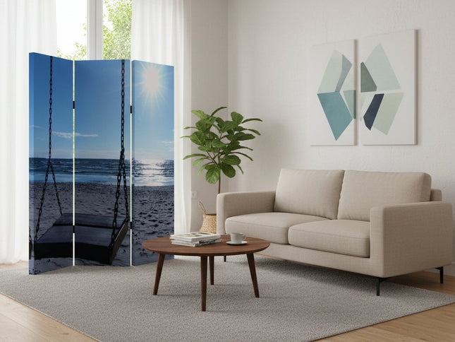48" X 72" Multi Color Wood Canvas Seaside Serenity  Screen