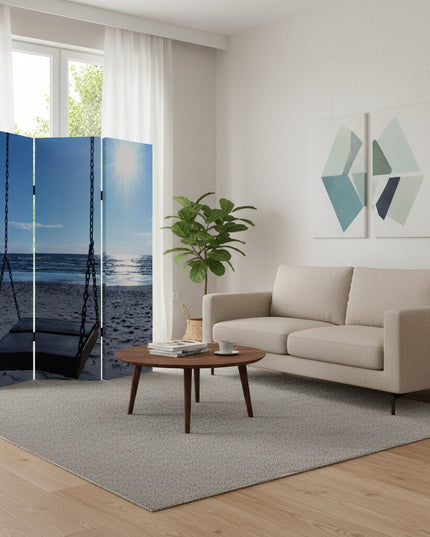 48" X 72" Multi Color Wood Canvas Seaside Serenity  Screen