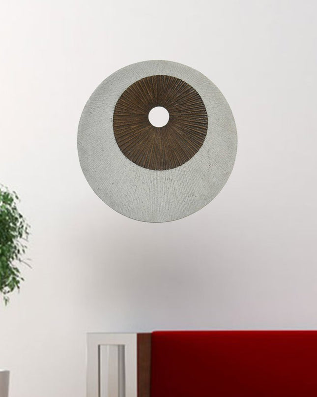 27" X 27" X 3" Brown & Gray Round Double Layer Ribbed  Wall Decor