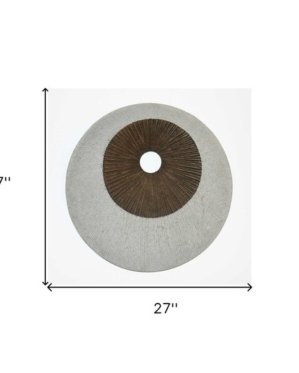 27" X 27" X 3" Brown & Gray Round Double Layer Ribbed  Wall Decor
