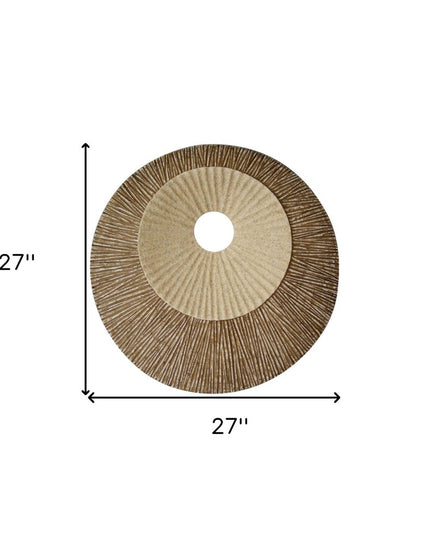 27" X 27"X 3" Brown Round Double Layer Ribbed  Wall Plaque