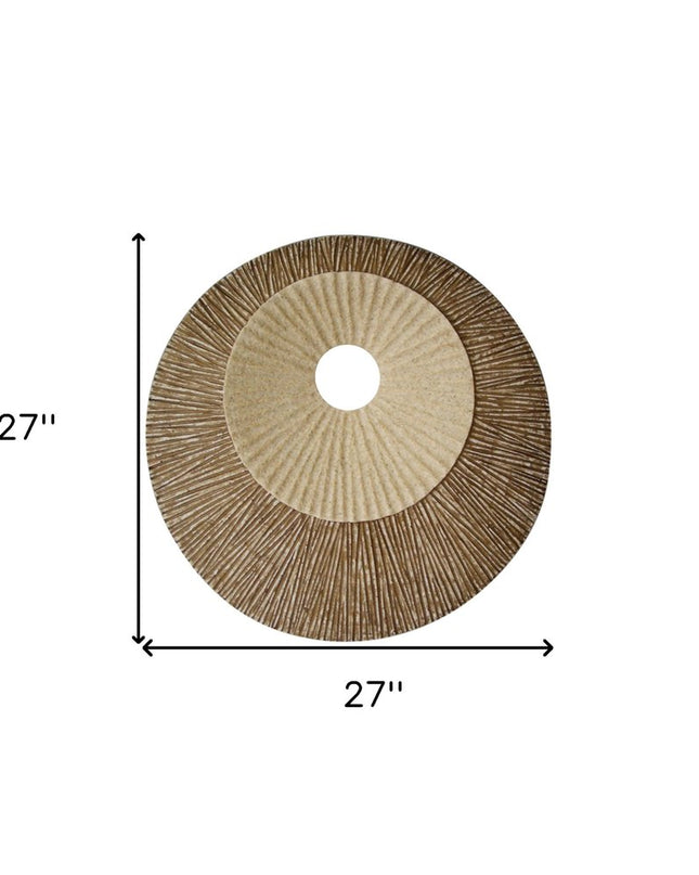 27" X 27"X 3" Brown Round Double Layer Ribbed  Wall Plaque