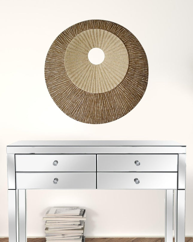 27" X 27"X 3" Brown Round Double Layer Ribbed  Wall Plaque