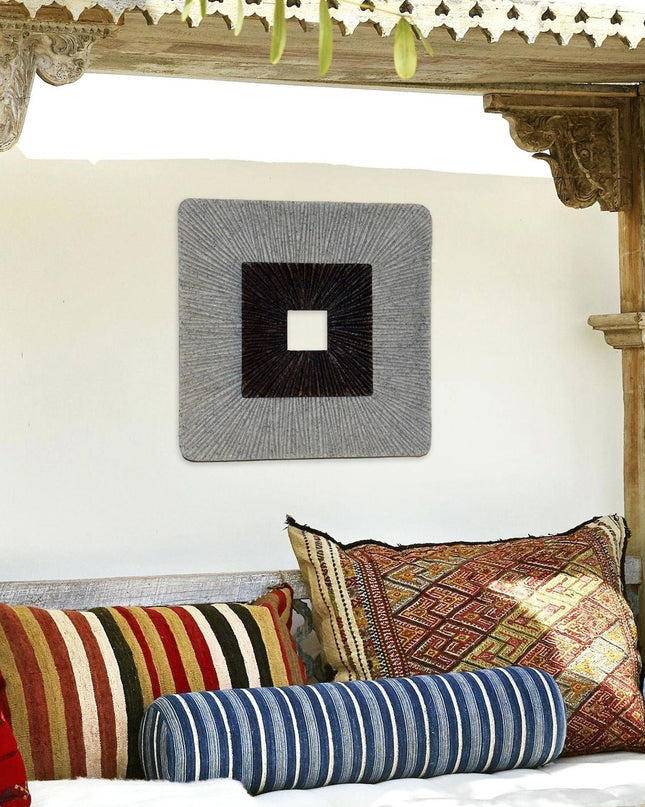 19" X 19" X 2.5" Modern Brown And Gray Ribbed Square Wall Art