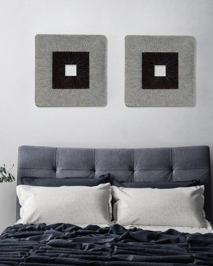 19" X 19" X 2.5" Modern Brown And Gray Ribbed Square Wall Art