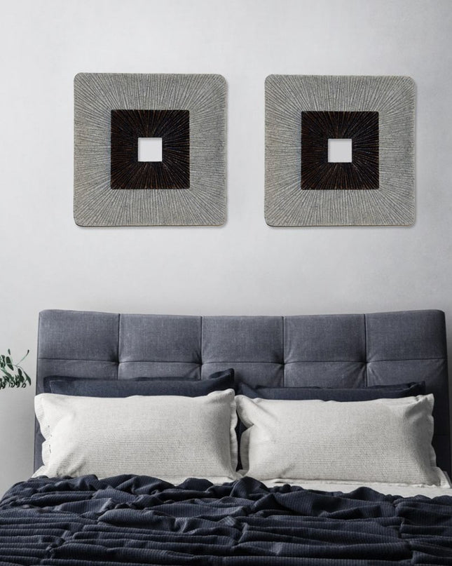 19" X 19" X 2.5" Modern Brown And Gray Ribbed Square Wall Art