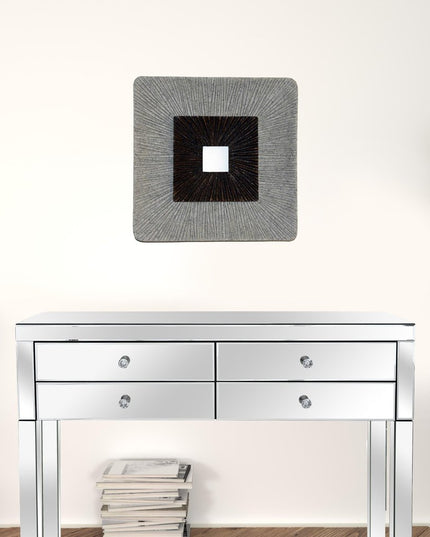 19" X 19" X 2.5" Modern Brown And Gray Ribbed Square Wall Art