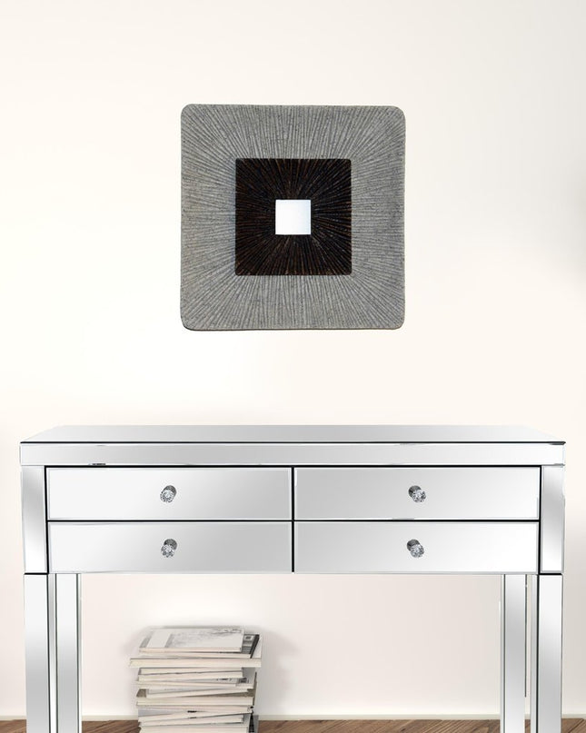 19" X 19" X 2.5" Modern Brown And Gray Ribbed Square Wall Art