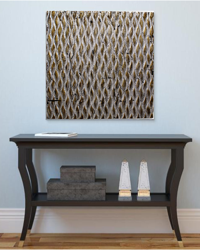 36" X 36" X 1" Raw Wood Look Silver Finish Square Wall Art