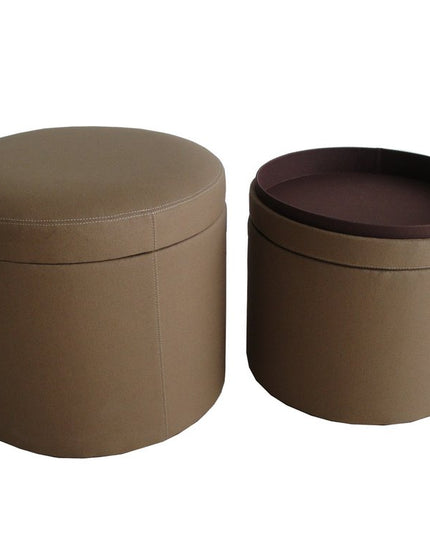 1" Tan Faux Leather Round Storage