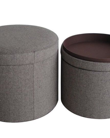 1" Gray Faux Leather Round Storage