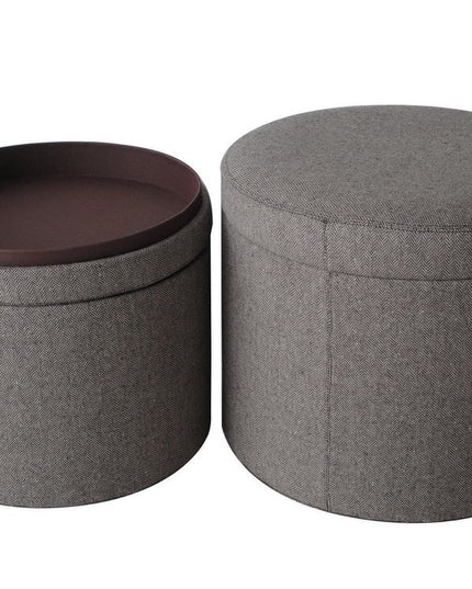 1" Gray Faux Leather Round Storage