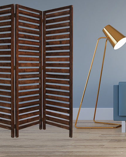 63" X 72" Brown 3 Panel Solid Wood Fortress  Screen