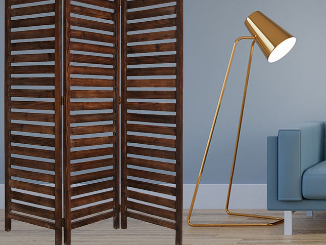 72" Brown Wood Folding Three Panel Screen Room Divider