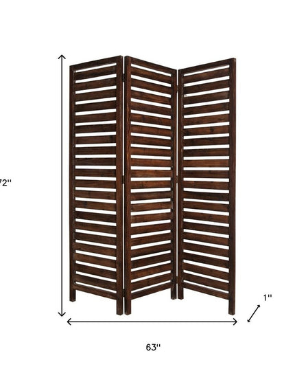 63" X 72" Brown 3 Panel Solid Wood Fortress  Screen