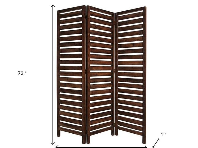 72" Brown Wood Folding Three Panel Screen Room Divider