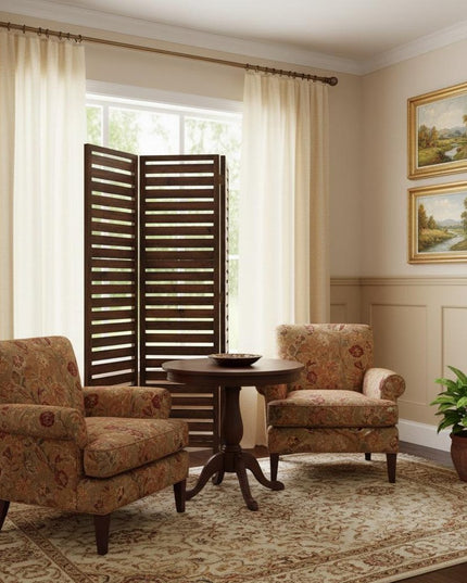 63" X 72" Brown 3 Panel Solid Wood Fortress  Screen