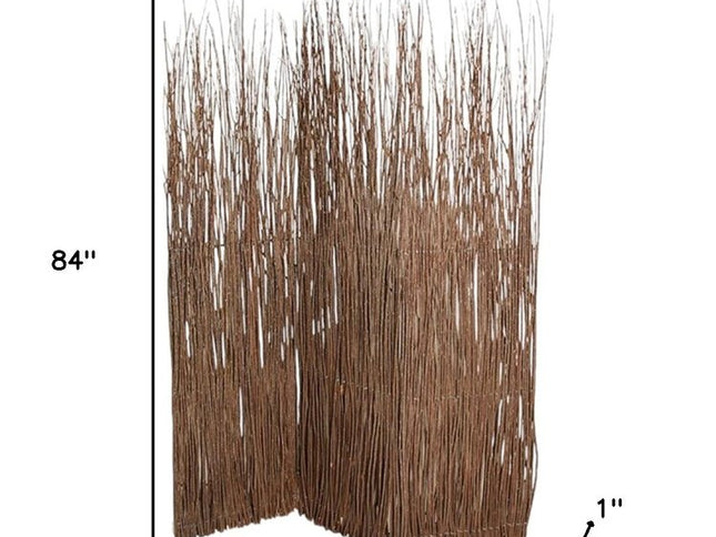 84" Brown Wood Folding Three Panel Screen Room Divider